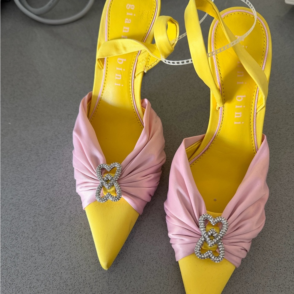 Gianni Bini Yellow and Pink Heels with Embellishment